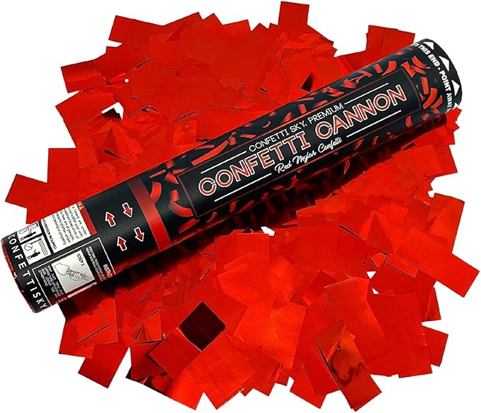 Confetti Sky [6 Pack] 12 Inch Confetti Cannons | Red Confetti Poppers for Wedding Celebration, Birthday Party, Pranks, Graduation, Christmas Eve and New Year Celebration