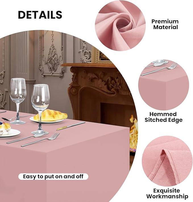 Ascoza 2 Pack Fitted Tablecloth for 8 Foot Rectangle Tables 96 x 30 Inch Dusty Pink Table Covers Water Resistant Polyester Table Cloth for Wedding, Parties,Display, Trade Show (Dusty Pink)
