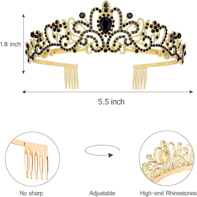 Black & Gold Party Decorations - Happy Birthday Crown Tiara Sash, Women's Party Supplies