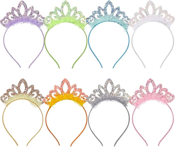 Birthday crown，8 Pack Princess Crown Headband, Glitter Sequin Crown Headband, Shiny Tiaras and Crowns Hair Accessories for Birthday Party, Proms, Gifts