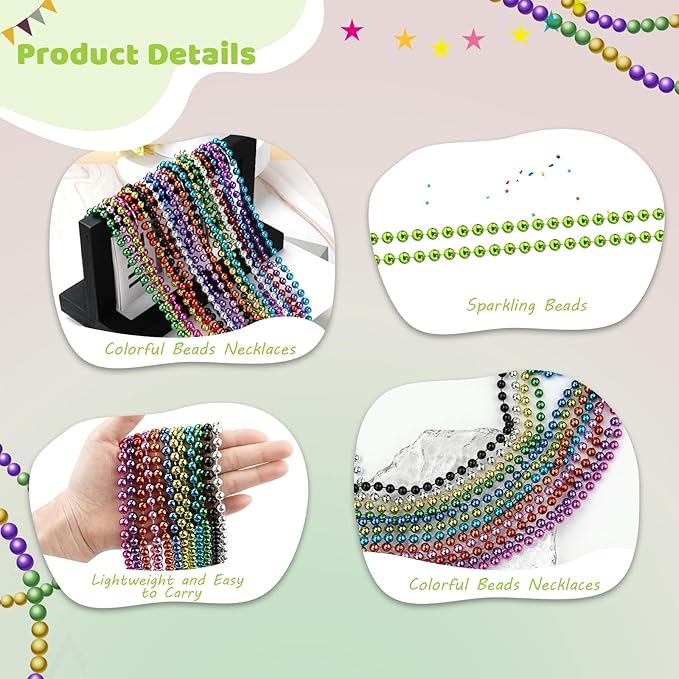 24 PCS St. Patrick's Day Bead Necklaces, Light Green Mardi Gras Christmas Beads, 33'' Green Bead Necklace Green Party Beads for St. Patricks Day, Mardi Gras, Christmas, Carnival Party Favors