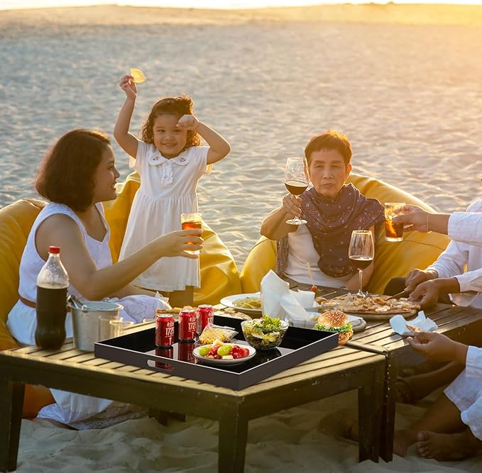 20×18 inches Oversized Black Acrylic Ottoman Tray Extra Large Decorative Tray Spill-Proof Serving Trays with Handles King-Size Safe Edge Organizer for Coffee Table Countertop Breakfast