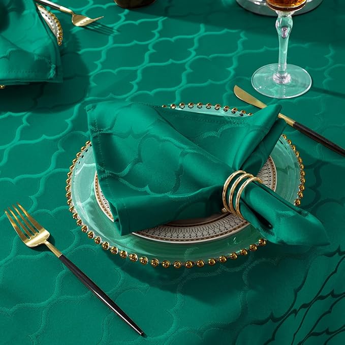 SASTYBALE Rectangular Jacquard Cloth Napkins Square 20 x 20 Inch Set of 4, Flower Pattern Polyester Napkin Spill Proof Wrinkle Resistant Dust-Proof Napkin for Kitchen Dining Tabletop (Green)