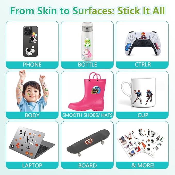 350+ Kids Themed Designs Temporary Tattoos for Boys - Individually Wrapped, Glow in the Dark, Waterproof Fake Tattoos - Multiple Themes: Dinosaur, Animal, Truck, Ocean, Baseball, Soccer, Sports, Car