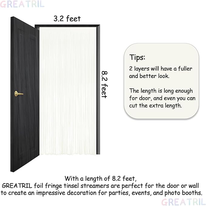 White Party Streamers Decoration - GREATRIL Foil Fringe Backdrop for Daisy Groovy Birthdays/Anniversary/Graduations/Bridal Shower/Cocktail/Prom/Gala - 3.2ft X 8.2ft - 2 Packs