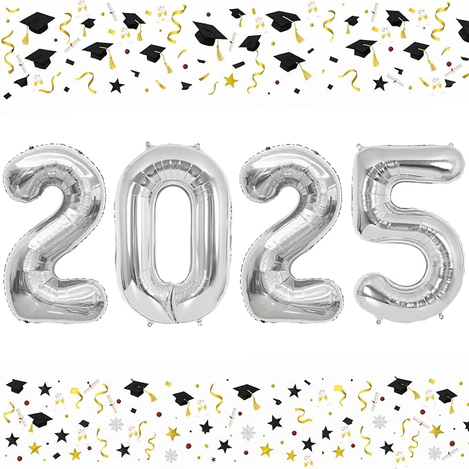 Smlpuame 40 Inch 2025 Balloons Silver, Large Foil Number Balloons for Happy New Years Festival Celebration Party Supplies Class of 2025 Graduation Decorations