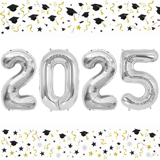Smlpuame 40 Inch 2025 Balloons Silver, Large Foil Number Balloons for Happy New Years Festival Celebration Party Supplies Class of 2025 Graduation Decorations