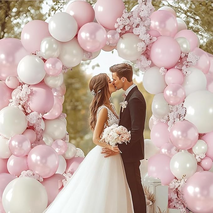 Pearl Pink White Balloons Garland, Double Stuffed Pearl Pink Sand White Balloon Arch Kit Pastel Pink Beige Nude Ivory Balloons for Birthday Bridal Shower Wedding Party Decor