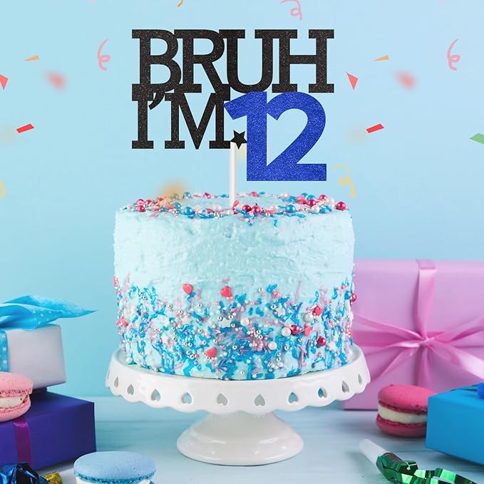Bruh I'm 12 Cake Topper, Happy 12th Birthday Decorations for Boy, Funny 12th Birthday Cake Topper Birthday Party Decoration Supplies