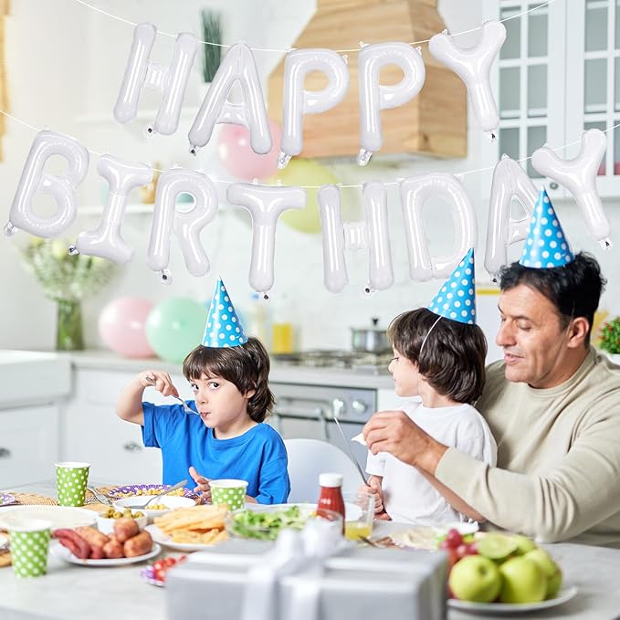 65 Pcs White Happy Birthday Balloons and 2 Sets A-Z Letters Foil Balloons, 16 Inch Personalized Name Happy Birthday Banners for Wedding Baby Shower Anniversary Party Decorations (White)
