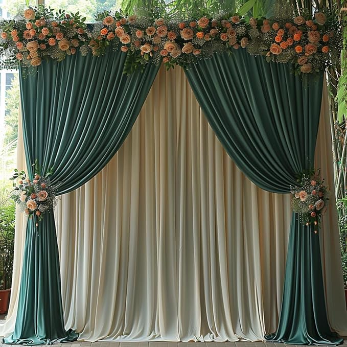 20x10ft Wrinkle Free Hunter Green Backdrop Curtain for Parties Soft Fabric Drapes Wedding Dark Green Curtain Backdrop for Birthday Party Decorations Background for Photography 5x10ft,4 Panels