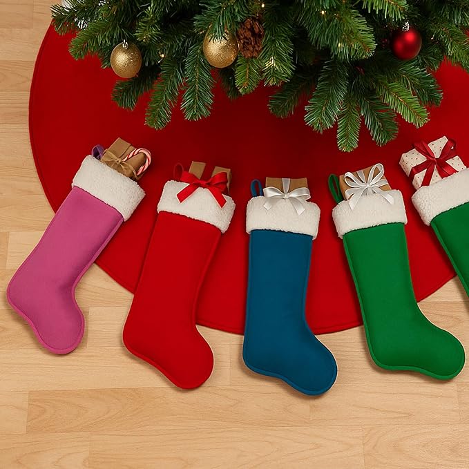 Christmas Stockings for Family Holiday Decorations and Xmas Tree Fireplace (6, Navy Blue-Grain-Large)