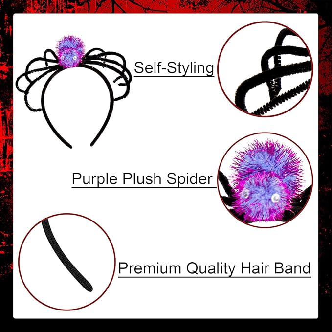 Halloween Headbands, Purple Spider Hairband Halloween Accessories for Cosplay Woman Man (Purple)