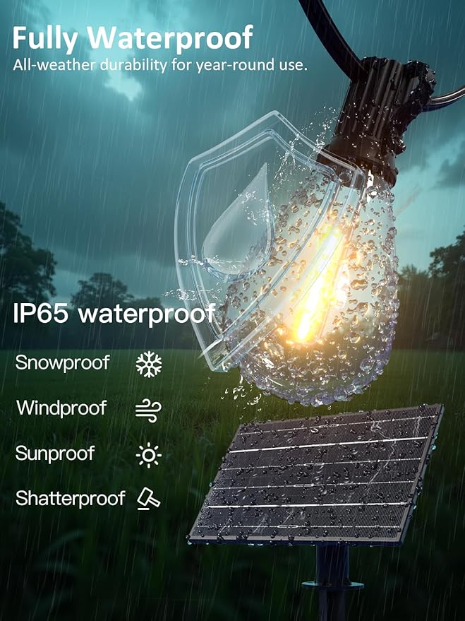 luckystyle 200FT Solar String Lights Outdoor Waterproof with 72+4 LED Bulbs Long Last for 20+Hrs, Commercial Grade Shatterproof Patio Solar Powered Lights for Camping，Backyard, Garden, Porch Decor