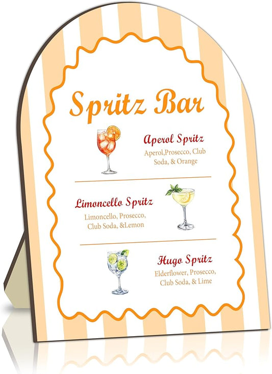 Spritz Bar Sign, Spritz Bar Sign for Wedding Party, Wavy Stripe Cocktail Signs for Bride Shower, Wavy Stripe Cocktail Recipe Card Signs, Cocktails Drink Recipe for Baby Shower Wedding Decor 8x10