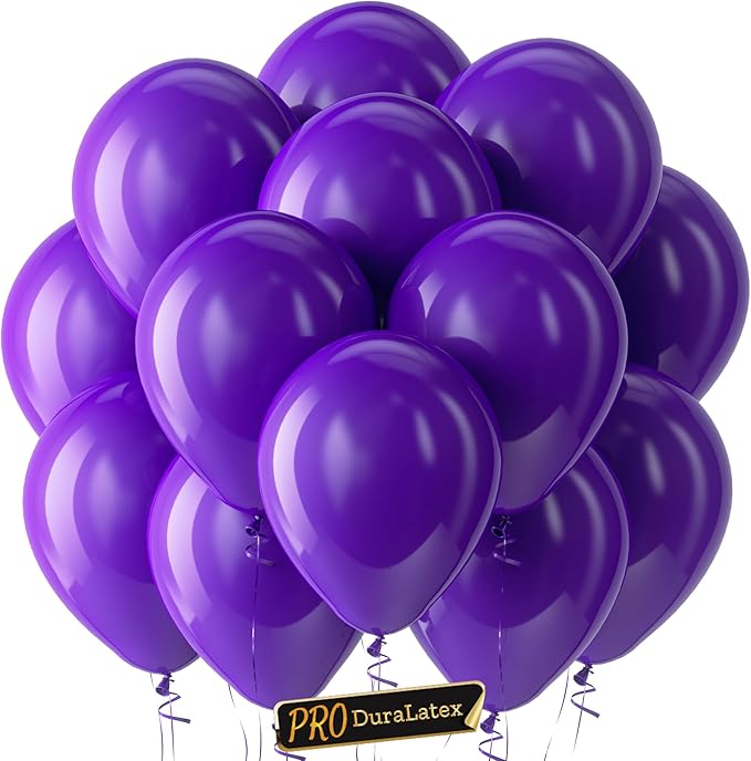Bezente Pro Duralatex Dark Purple Balloons - 3.2g Premium 100 Pack 12 inch Purple Balloons for Long-Lasting Professional Party Decorations, Large Wedding Graduation Halloween Birthday