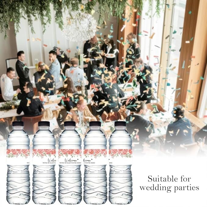 100PCS Wedding Water Bottle Labels Waterproof Greenery Floral Wraps Sticker for Water Bottle Baby Shower Bottle Label for Bridal Shower Party Welcome A01
