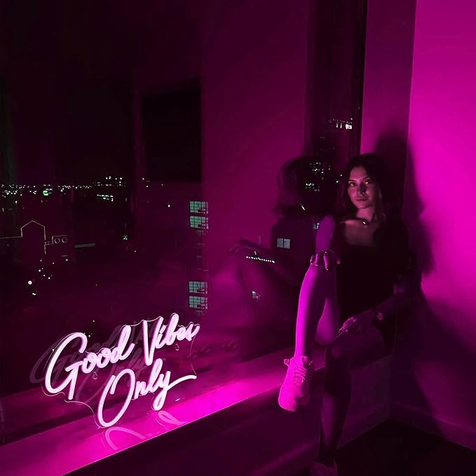 Kavaas Good Vibes Only Neon Signs for Wall Decor 17.7" x 9.9" | Pink Good Vibes Only LED Sign for Bedroom, Party, Bar, Salon - Best Gifts for Birthday, Christmas