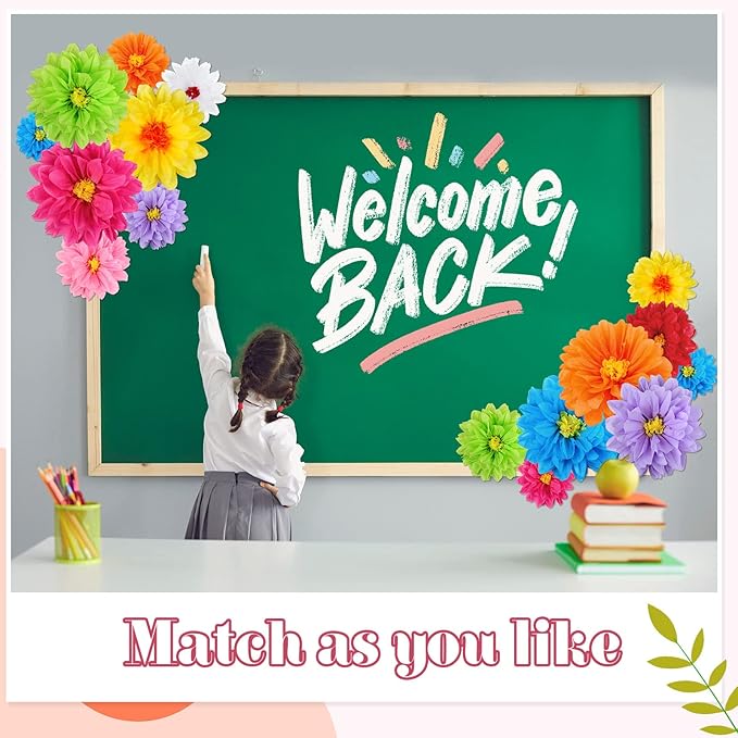 27 Pcs Mexican Flowers Party Decoration Fiesta Tissue Paper Fiesta Colorful Crepe Paper Flowers for Floral Backdrop Wedding Birthday Craft Wall 8" 10" 12"