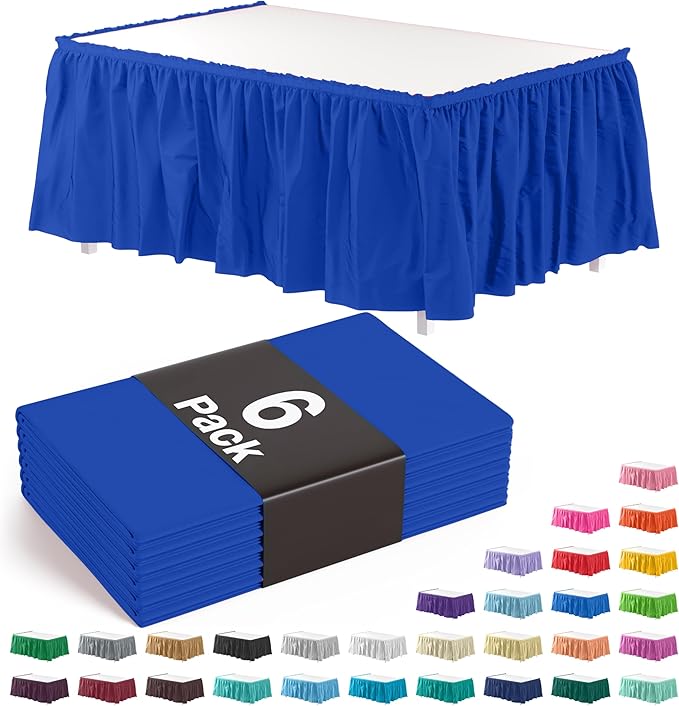 Exquisite Ruffle Table Skirt Dark Blue 6 Pack 14 Ft Long Table Skirts for Rectangle Tables 6ft Plus or Round Tables Skirts with Adhesive Strip for Gender Reveal Decor & Happy Birthday Parties