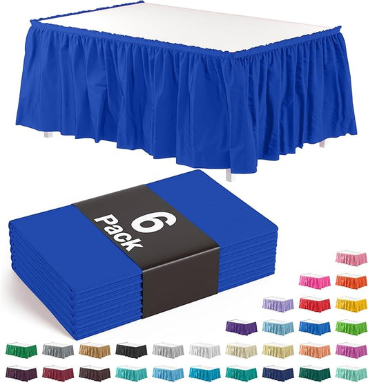 Exquisite Ruffle Table Skirt Dark Blue 6 Pack 14 Ft Long Table Skirts for Rectangle Tables 6ft Plus or Round Tables Skirts with Adhesive Strip for Gender Reveal Decor & Happy Birthday Parties
