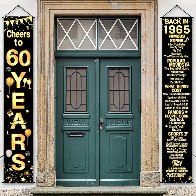 60th Birthday Party Anniversary Decorations Cheers to 60 Years Banner Party Decorations Welcome Porch Sign for Years Birthday Supplies (60th-1965)