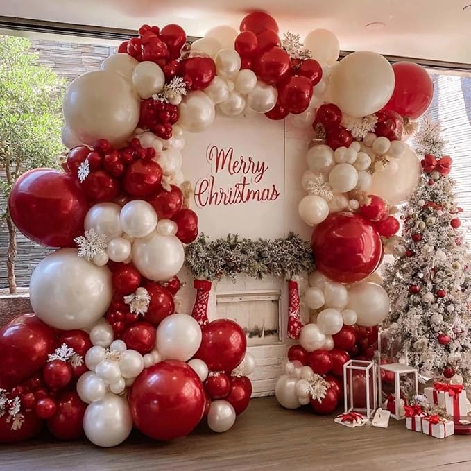 Red White Balloon Garland Dark Red Double Stuffed Balloons Arch Kit Set For Birthday Mothers Day Valentine Engagement Anniversary Bridal Shower Party Decorations
