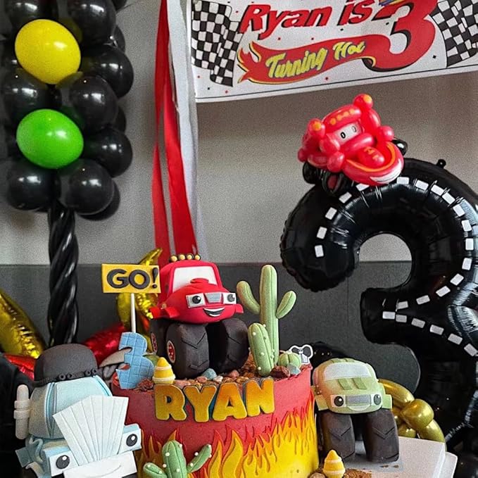 40 Inch Race Car Black Number Balloons Race Car Birthday Party Balloons Large Black Number 4 Balloons Boys 4th Birthday Party Race Car Theme Party Decorations Supplies（Digital 4）
