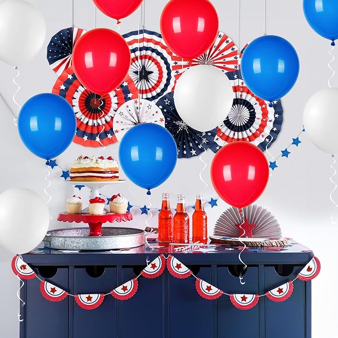 Blue Red White Balloons, 12 Inch Dark Blue Matt Red and Ivory Latex Helium Balloon for Baseball Cartoon Birthdays Labor Patriotic Theme 4th of July Decorations Independence Day Party Decorations
