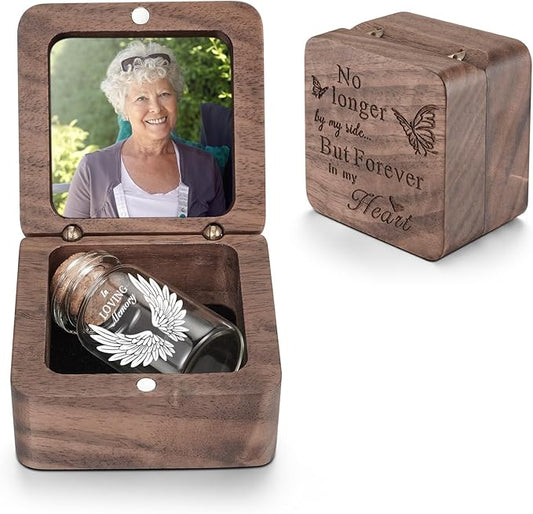 SOITIS Customized Wooden Box for Ashes - Small Glass Urn for Human Ashes Keepsake, Mini Urns for Ashes Cremation Holder, Funeral Keepsake for Women Men-White Wings Urn
