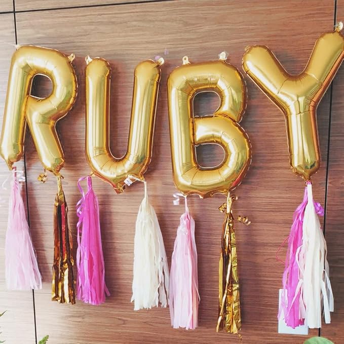 Gold Letter Balloons Foil Alphabet A-Z Balloons Custom Personalized Phrase Banner for Birthday Wedding Party Decoration(16 Inch A-Z 26 Pcs)