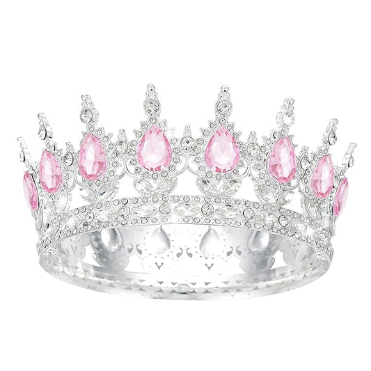 Queen Crown Rhinestone Wedding Tiaras for Women Costume Party Hair Accessories Princess Birthday Tiara Crystal Bridal Crown (Silver Pink-1)