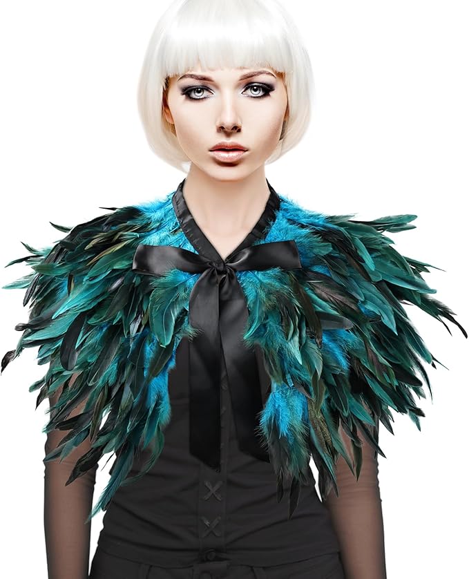 Gothic Natural Feather Shrug Feather Shawl Wrap Cape Victorian Collar for Halloween Cosplay Party Costume Accessories