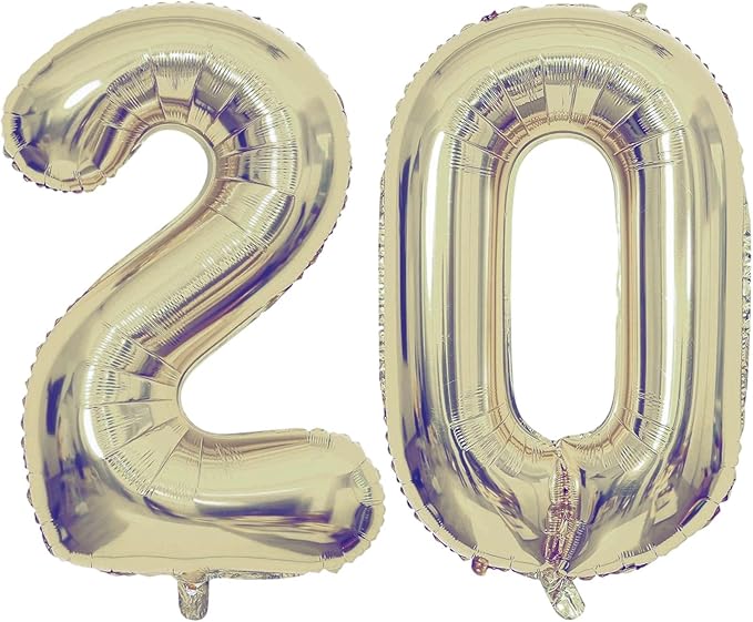 Champagne Gold 20 Number Balloons, 40 Inch Giant Number 20 Balloons Foil Mylar Helium Light Gold Number Balloons for 20th Birthday Party Supplies Anniversary Event Celebration Decorations