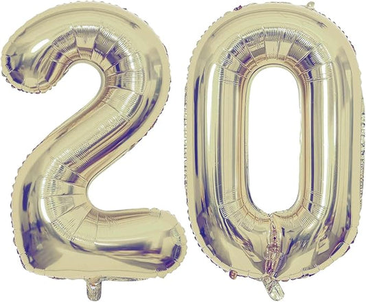 Champagne Gold 20 Number Balloons, 40 Inch Giant Number 20 Balloons Foil Mylar Helium Light Gold Number Balloons for 20th Birthday Party Supplies Anniversary Event Celebration Decorations