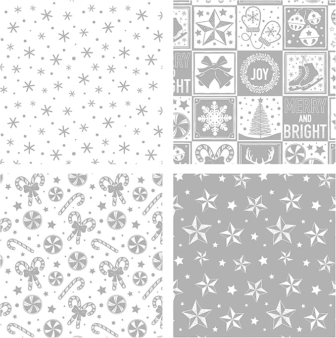 WRAPAHOLIC 30 Inch Silver Christmas Wrapping Paper Roll - Jumbo Roll Silver Snowflakes, Candy Cane Holiday Collection with Metallic Foil Shine - 4 Rolls - 30 Inch x 120 Inch Per Roll