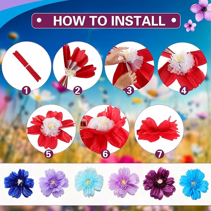 Crowye 12 Pcs Large Colorful Tissue Paper Flowers Decorations 20" Giant Fiesta Crepe Paper Flowers for Wall Decor Backdrop Mexican Wedding Birthday Baby Shower Carnival Party Craft (Multicolor)