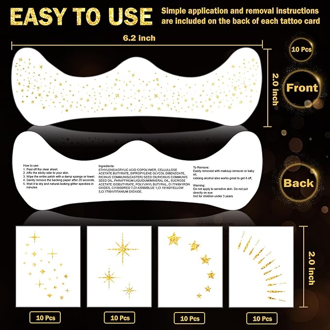 20PCS Glitter Freckles Face Tattoo Gold Freckles Temporary Face Tattoos, Sparkle Freckles Face Glitter Makeup Patches for Halloween Christmas-Gold