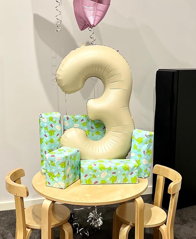 Smlpuame 40 Inch Beige Number 3 Balloons for 3rd Birthday Decorations Boys Girl, Giant Self-Sealing Cream Foil Number 0-10 White Sand Balloon for Women Men Party Anniversary Baby Shower Supplies