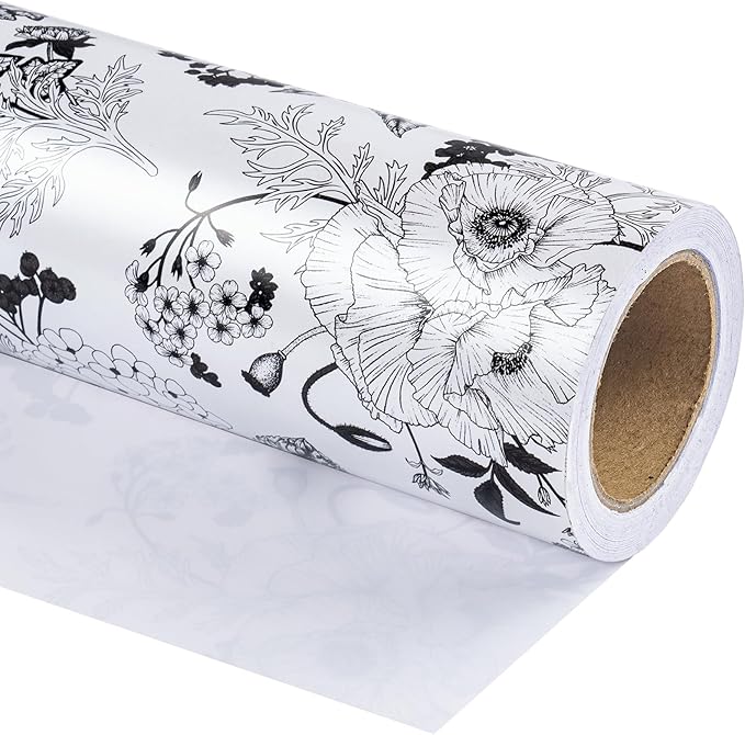 WRAPAHOLIC Floral Wrapping Paper - Mini Roll - 17 Inch X 33 Feet - Pearlized White Vintage Floral Wedding Wrapping Paper for Birthday, Bridal Shower, Baby Shower