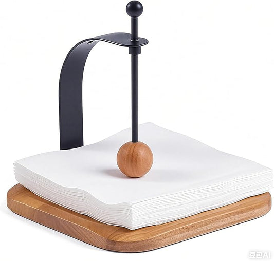 North American Beech Napkin Holder for Table - Nordic Style Wooden Cocktail Napkin Holder Fits 5-7" Napkins - Windproof Dispenser for Kitchen, Coffee Bar, Cocktail Bar (Gift Idea)
