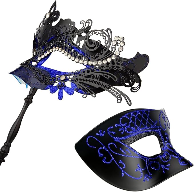 Hoshin Masquerade Mask for Couple, Mardi Gras Deecorations Venetian Masks with Stick for Womens