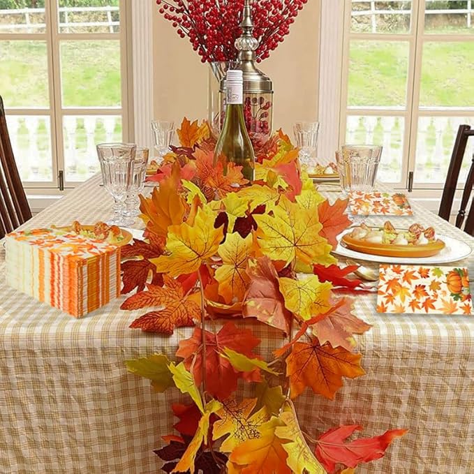 Thanksgiving Napkins Disposable 100 Pcs Thanksgiving Paper Napkins Decorative Falls Leaves Cocktail Napkins Autumn Fall Paper Napkins Guest Hand Towels for Thanksgivings Autumn Harvest Party Supplies
