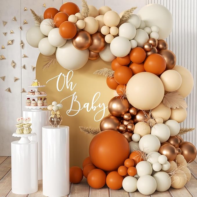Orange White Gold Balloon Garland Arch Kit, 166Pcs Boho Fall Balloons for Birthday Autumn Thanksgiving Day Wedding Baby Shower Party Decorations
