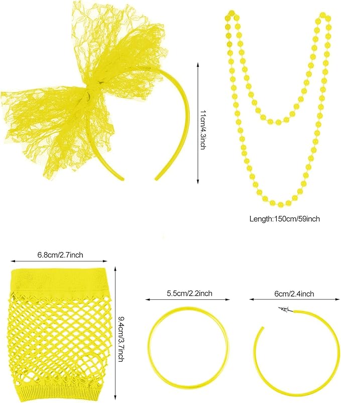 Blulu 80s Costume Accessories for Women Lace Headband Earrings Fishnet Gloves Necklace Bracelet for 80s Retro Party