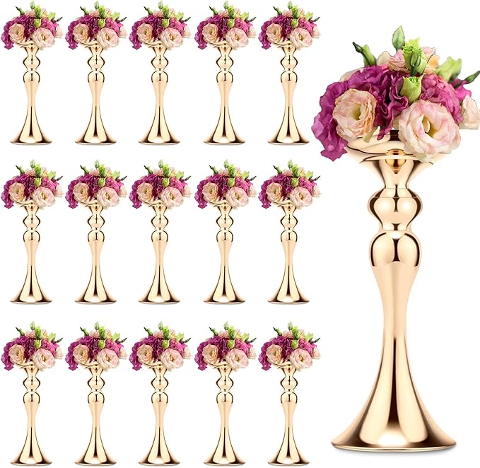 Sadnyy 16 Pcs Metal Flower Arrangements Stand Metal Wedding Centerpiece Stand Tall Table Decor Flower Vase for Wedding Reception Centerpieces Event Party Hotel Home Decor(12.6 Inch,Gold)