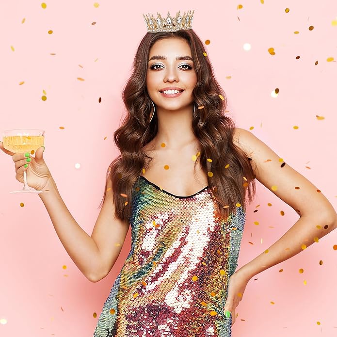 Gold Crown for Women, Crystal Queen Tiaras Headband Wedding Bridal Hair Accessories, Birthday Party Prom Cake Topper