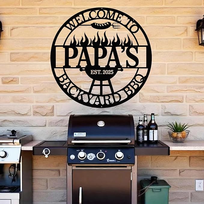 Custom BBQ Grill Metal Sign, Personalized Backyard Bar & Kitchen Wall Art, Outdoor Patio Decor, Custom BBQ Welcome Sign, Dad Gifts, Grandpa Grill Sign, Housewarming Present, Man Cave Metal Sign