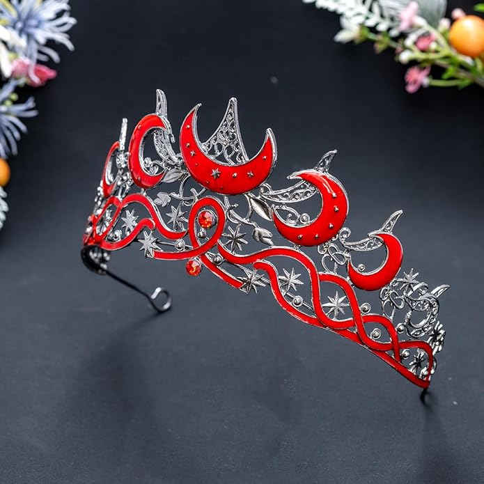 Gothic Black Moon Star Tiara Crown for Women Girls, Retro Celestial Witch Headpiece with Crescent Moon and Stars, Costume Cosplay Halloween Party Prom Wedding Birthday Accessories