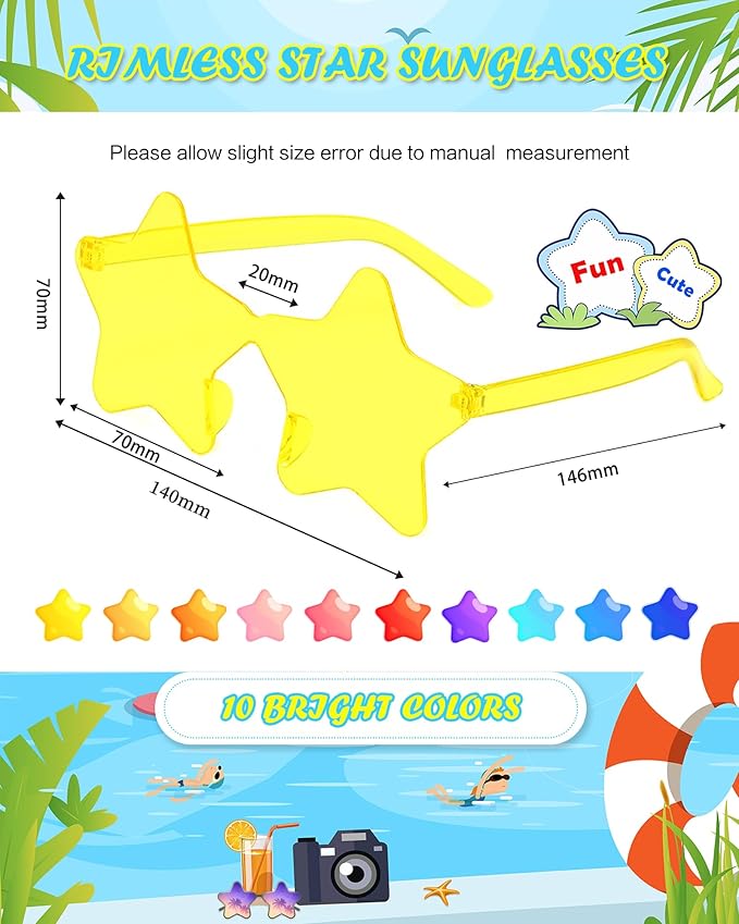40 Pairs Rimless Star Sunglasses Bulk Wholesale Transparent Candy Color Star Glasses for Women Men Party Favors